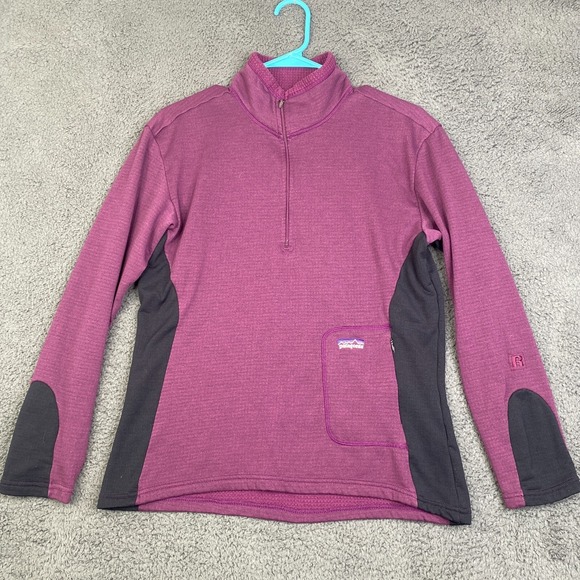 VINTAGE Patagonia Sweater Womens Medium Purple 1/4 Zip R1 Fleece Pullover USA 01